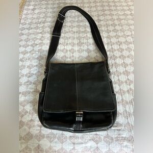 Coach Black Leather Map Bag w/ Contrast Stitching and Adjustable Shoulder Strap